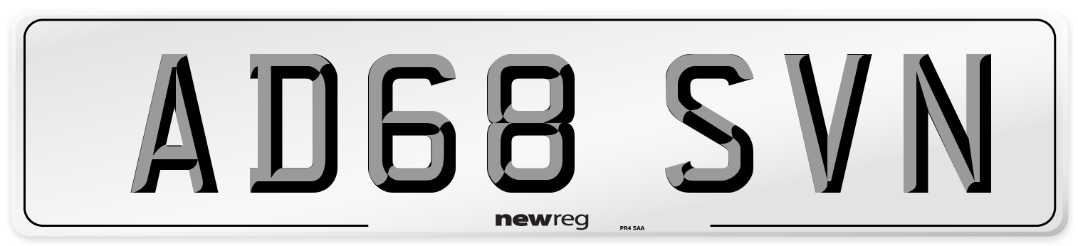 AD68 SVN Number Plate from New Reg